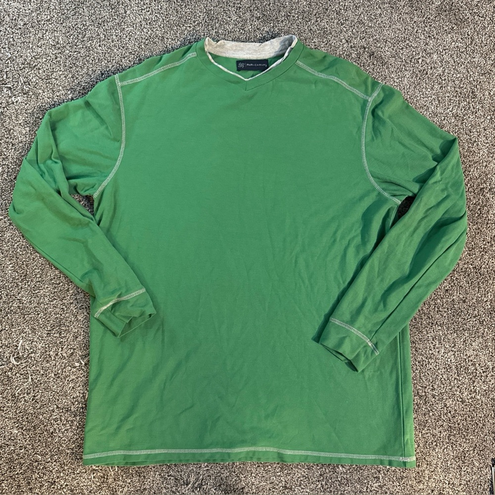 R & R Casual Shirt Men (XL) X-Large Green Long Sleeve Tee Cotton Heavy Stitch